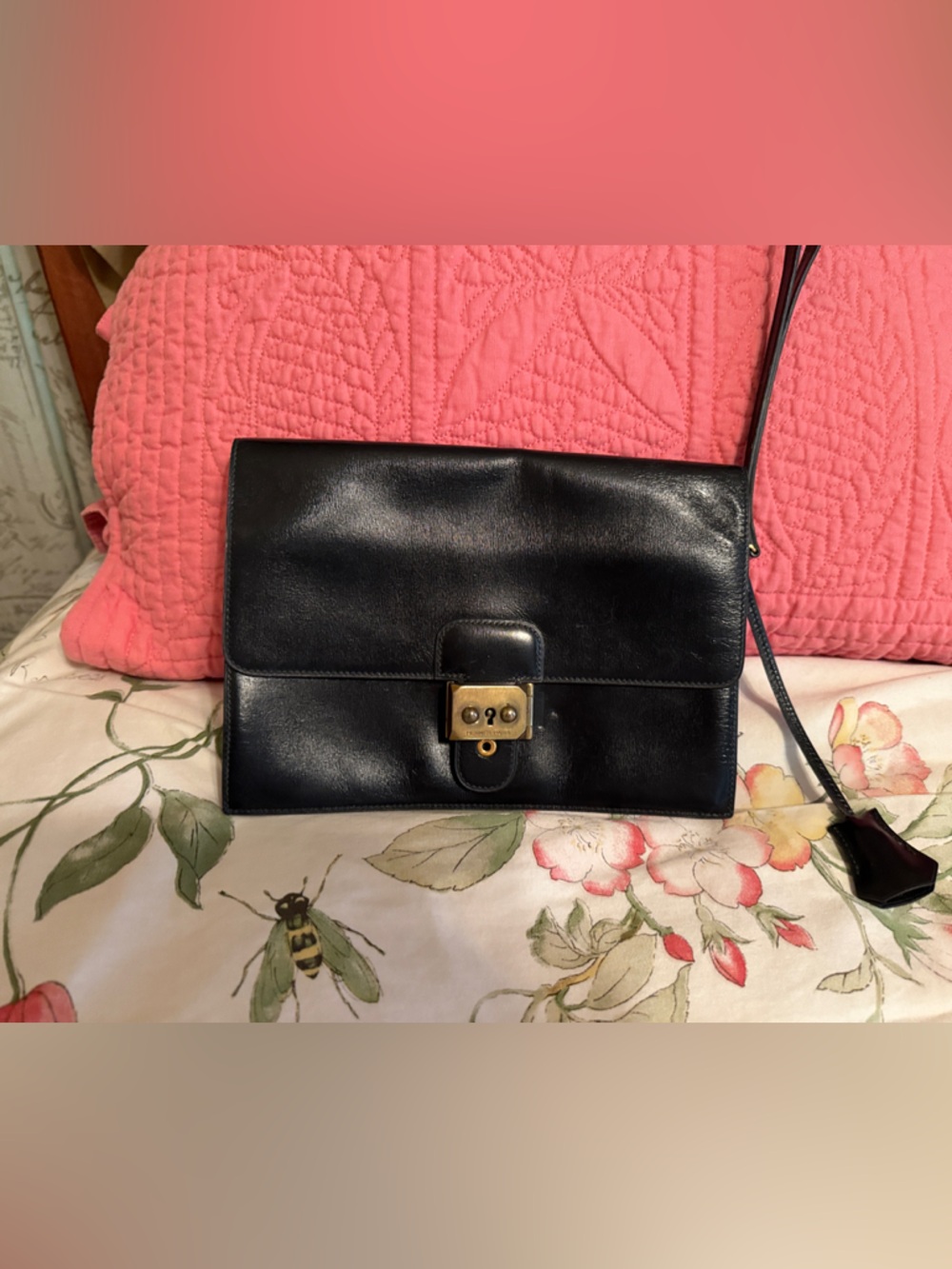 Hermes Black Leather Crossbody with Gold Hardware
